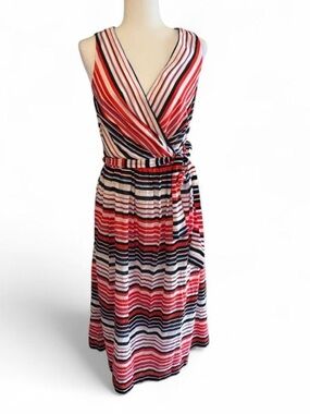 Tommy Hilfiger Red, Navy & White Striped Wrap Midi Dress
